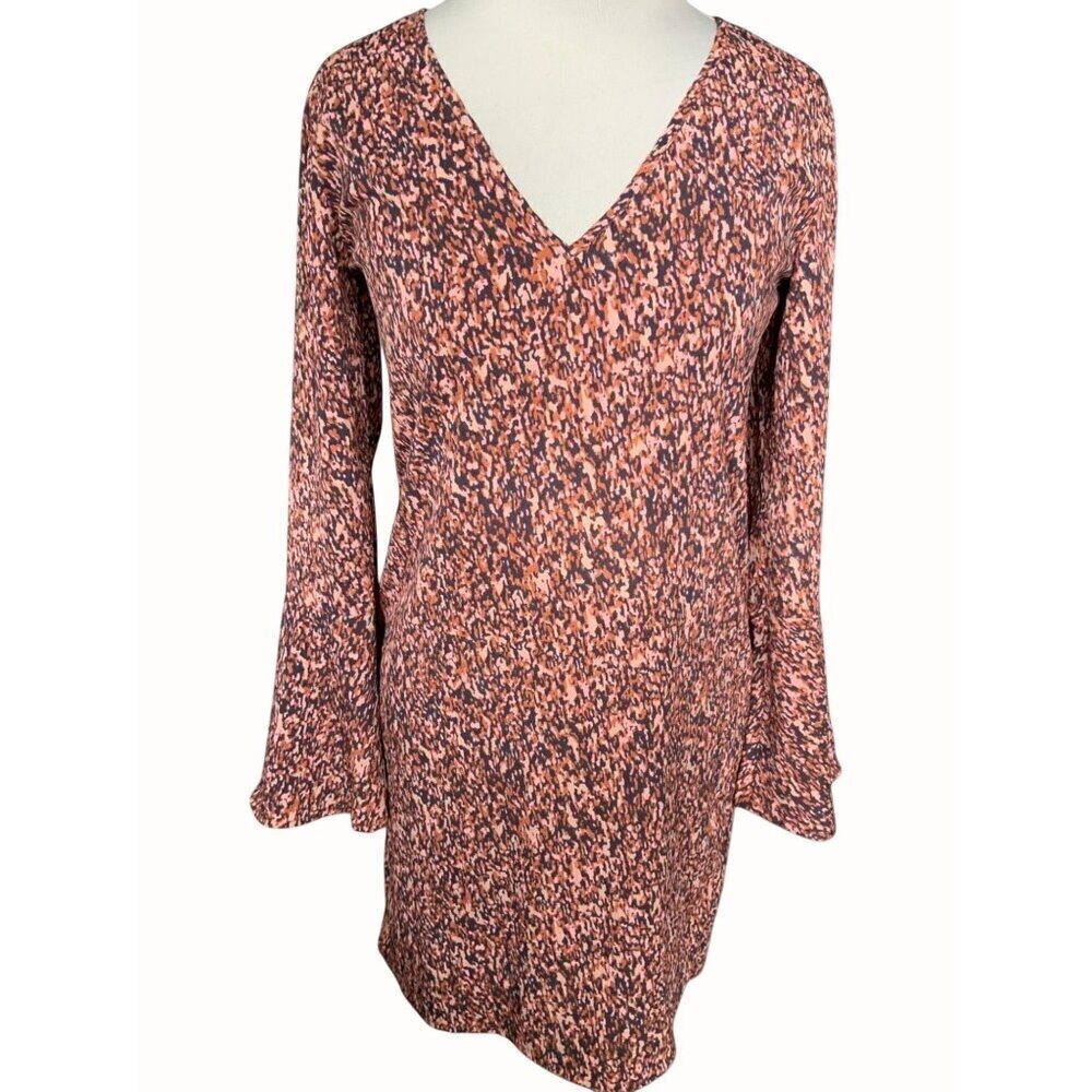 Vila Womens Long Bell Sleeve VNeck Multicolor Patterned Mini Dress Size XS